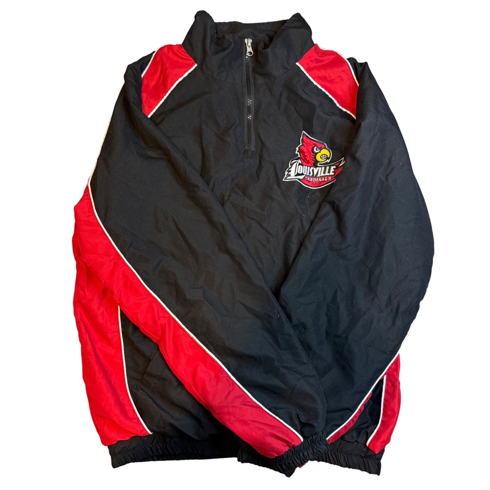 VTG 58 Sports Louisville Cardinals Quarter Zip Jacket Black Red Mens S y2k 90s